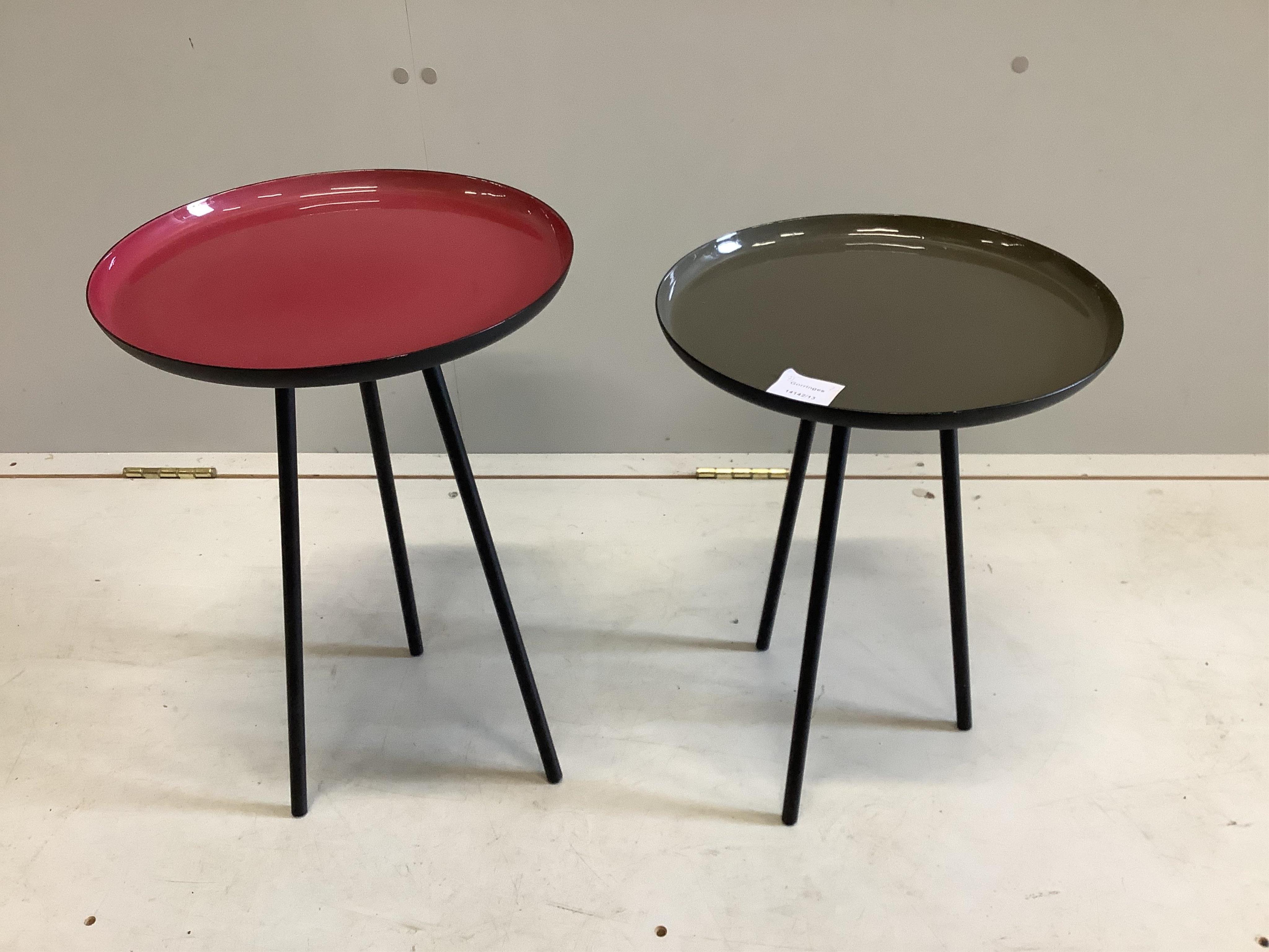 Two occasional tables, bought from Skandium, larger diameter 31cm, height 47cm